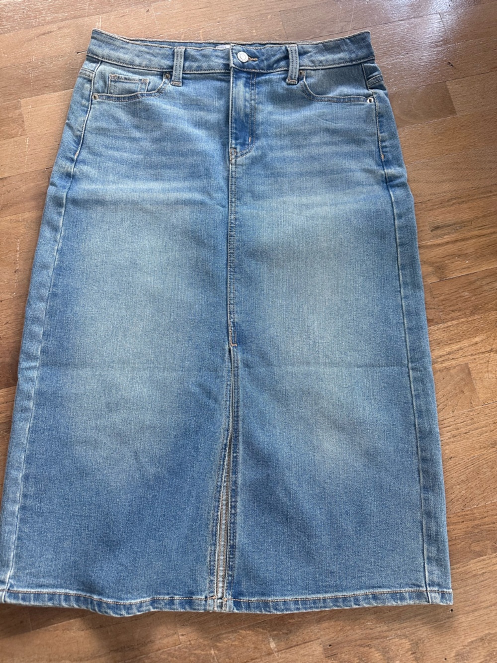Time and Tru Light Blue Denim Straight Midi Skirt